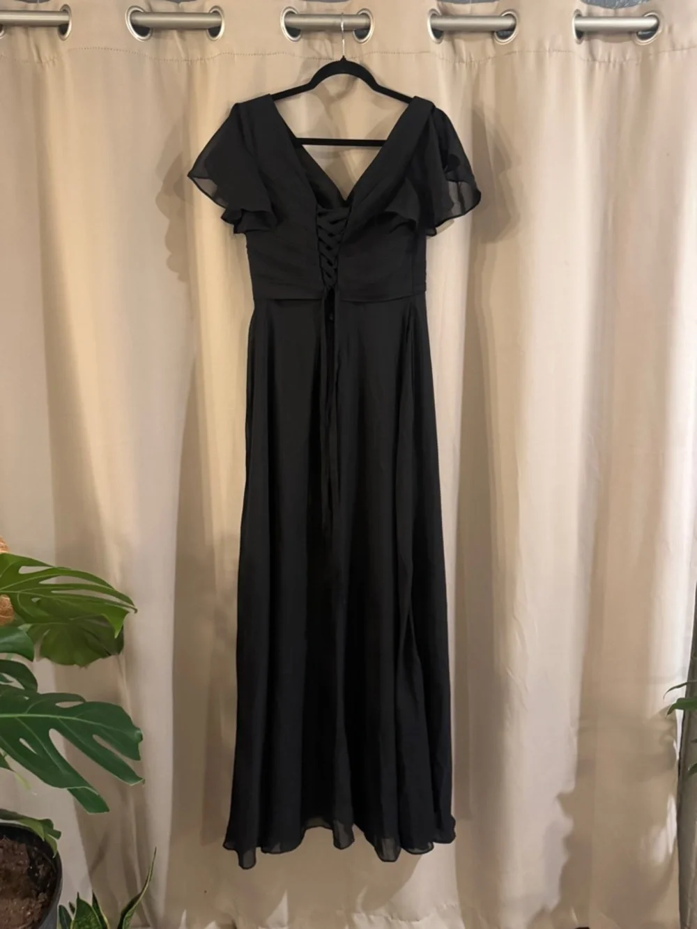 NWT Inewer Elegant Black V-Neck Flutter Sleeve Maxi Dress